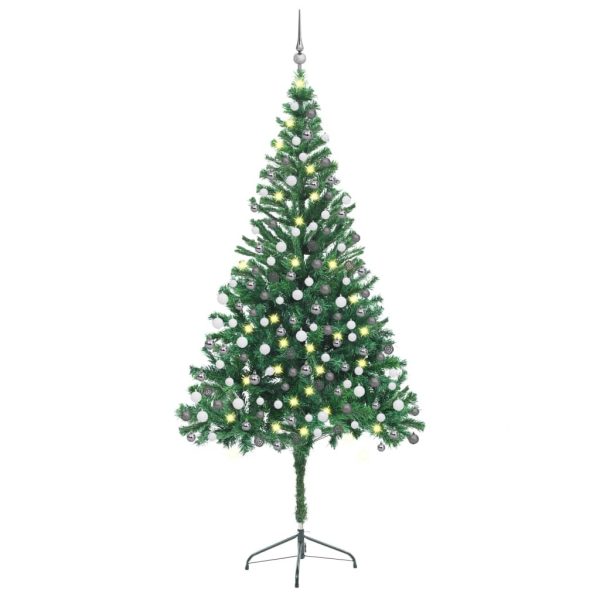 Artificial Christmas Tree with LEDs&Ball Set Branches – 210×105 cm, Green and Grey
