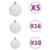 Artificial Christmas Tree with LEDs&Ball Set Branches – 210×105 cm, White and Grey
