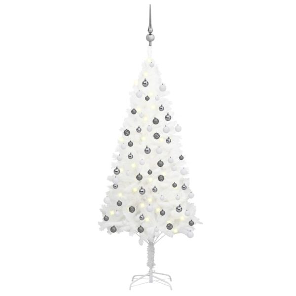 Artificial Christmas Tree with LEDs&Ball Set White – 120×75 cm, White
