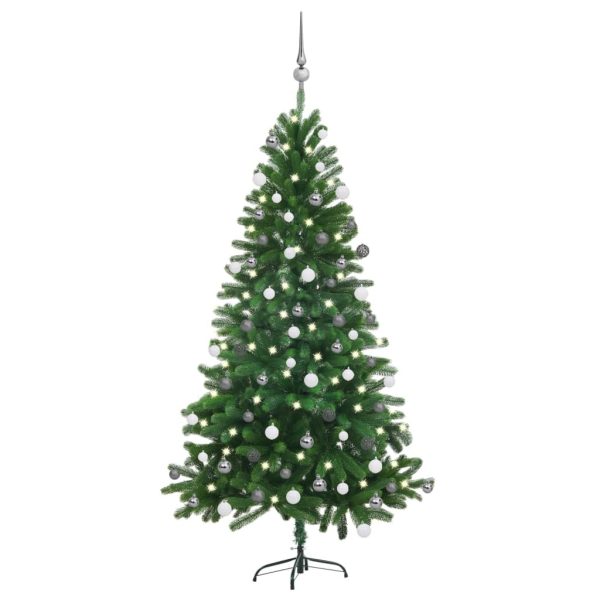 Artificial Christmas Tree with LEDs&Ball Set Green – 150×75 cm, White