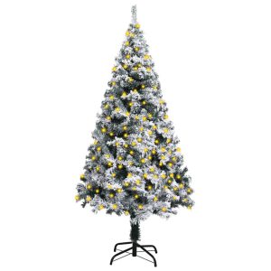 Artificial Christmas Tree with LEDs&Flocked Snow Green – 120×75 cm