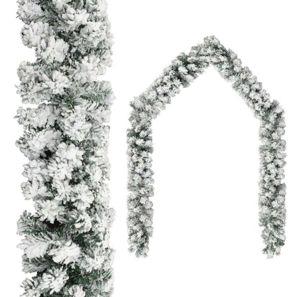 Christmas Garland with LEDs&Flocked Snow Green PVC
