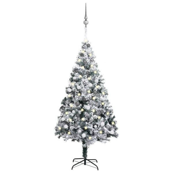 Artificial Christmas Tree with LEDs&Ball Set Green – 210×135 cm, White