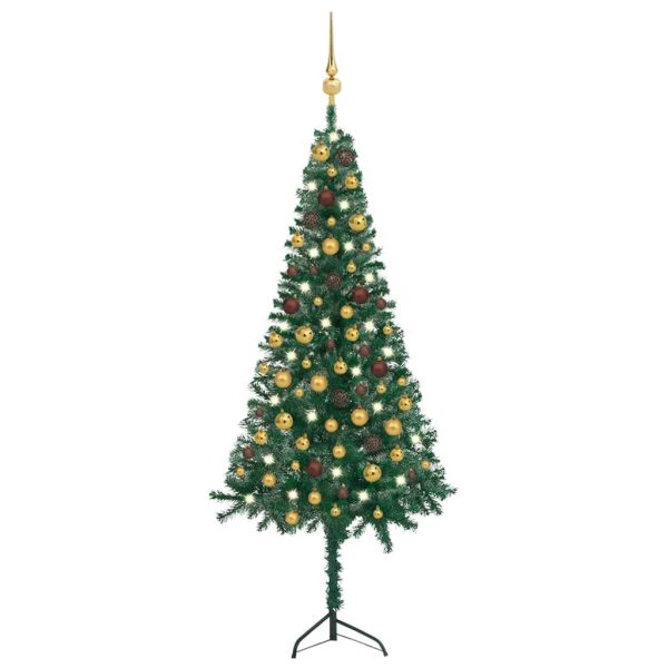 Corner Artificial Christmas Tree LEDs&Ball Set PVC – 150×55 cm, Green and Gold