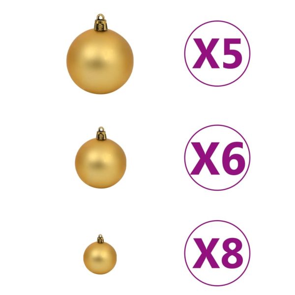 Corner Artificial Christmas Tree LEDs&Ball Set PVC – 210×75 cm, White and Gold
