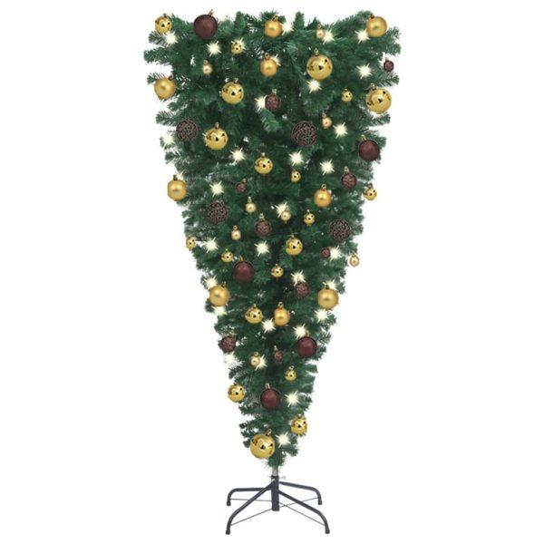 Upside-down Artificial Christmas Tree with LEDs&Ball Set – 120×65 cm, Gold