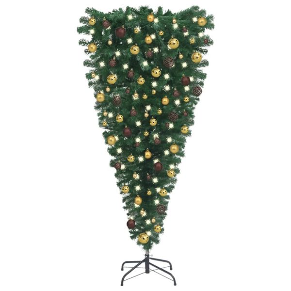 Upside-down Artificial Christmas Tree with LEDs&Ball Set – 240×120 cm, Gold