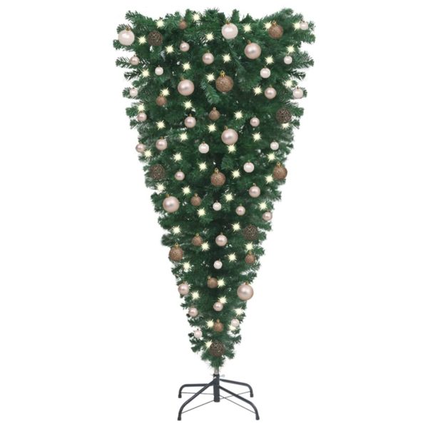 Upside-down Artificial Christmas Tree with LEDs&Ball Set – 180×90 cm, Rose