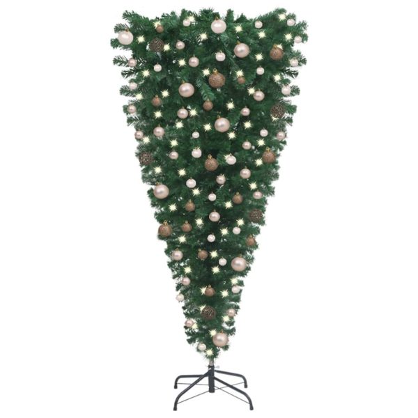 Upside-down Artificial Christmas Tree with LEDs&Ball Set – 240×120 cm, Rose