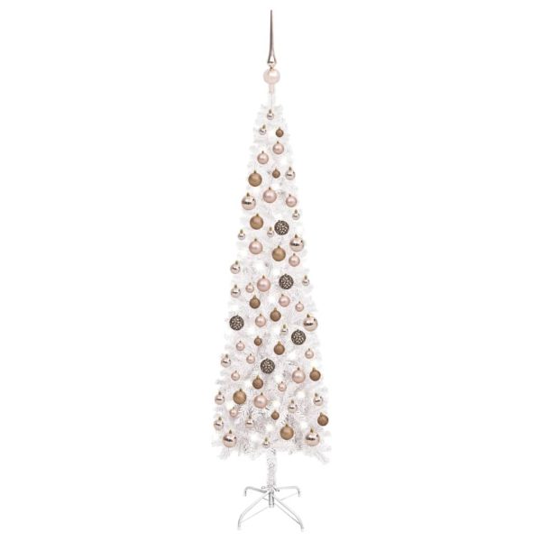 Slim Christmas Tree with LEDs&Ball Set – 120×38 cm, White and Rose