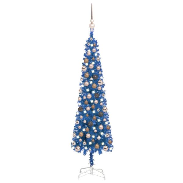 Slim Christmas Tree with LEDs&Ball Set – 120×38 cm, Blue and Rose