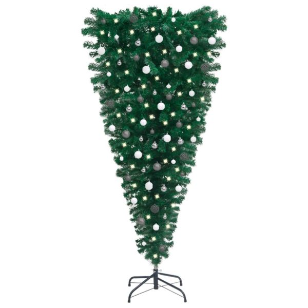Upside-down Artificial Christmas Tree with LEDs&Ball Set – 180×90 cm, White