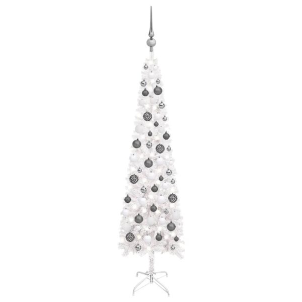 Slim Christmas Tree with LEDs&Ball Set – 120×38 cm, White and Grey