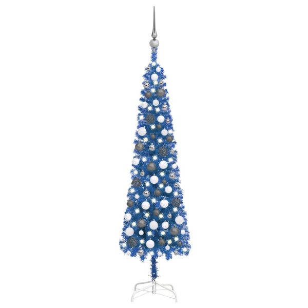 Slim Christmas Tree with LEDs&Ball Set – 120×38 cm, Blue and Grey