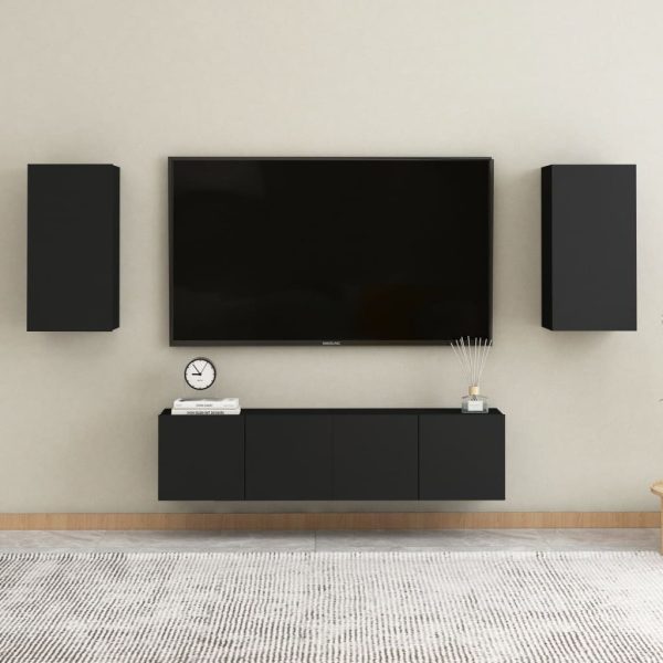 Maclean 4 Piece TV Cabinet Set Engineered Wood – 60x30x30 cm (2 pcs), Black
