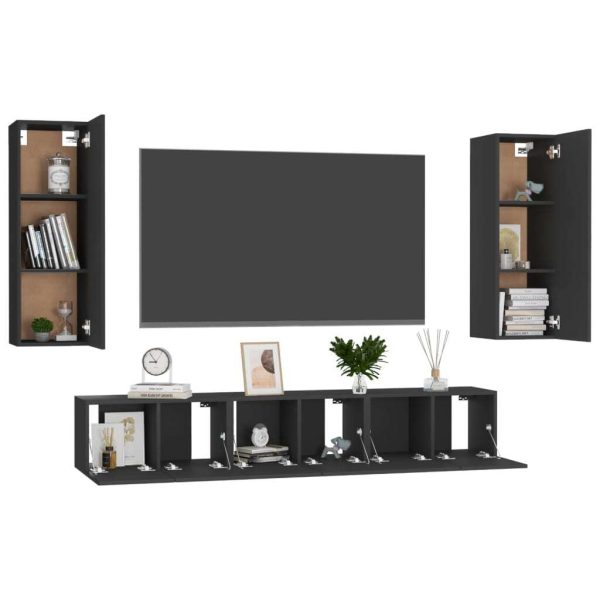 Maclean 4 Piece TV Cabinet Set Engineered Wood – 60x30x30 cm (3 pcs), Black