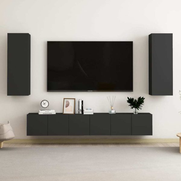 Maclean 4 Piece TV Cabinet Set Engineered Wood – 60x30x30 cm (3 pcs), Black