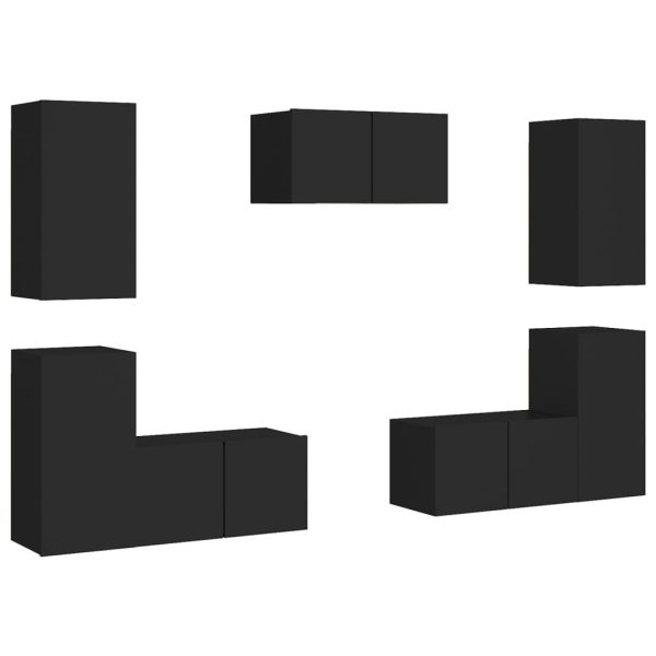 Burnham 7 Piece TV Cabinet Set Engineered Wood – 60x30x30 cm, Black