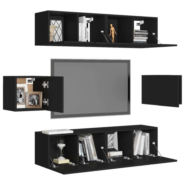 Deming 6 Piece TV Cabinet Set Engineered Wood – 60x30x30 cm, Black