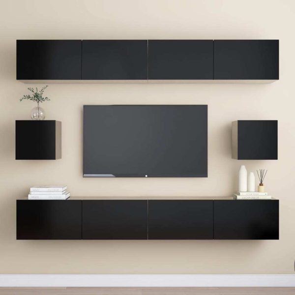 Deming 6 Piece TV Cabinet Set Engineered Wood – 100x30x30 cm, Black