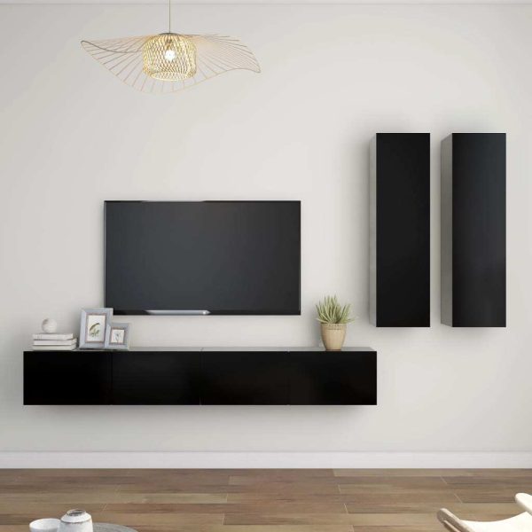 Kingston 4 Piece TV Cabinet Set Engineered Wood – 100x30x30 cm, Black