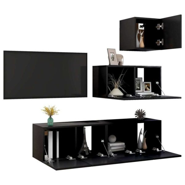 Chamblee 4 Piece TV Cabinet Set Engineered Wood – 60x30x30 cm, Black