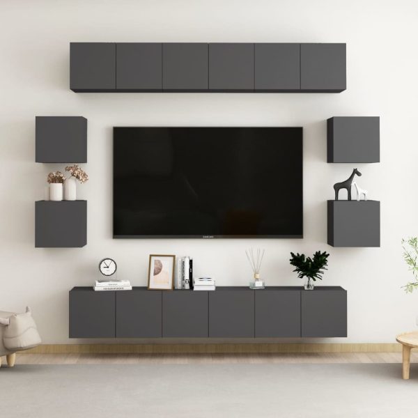 Adams 8 Piece TV Cabinet Set Engineered Wood – 60x30x30 cm (6 pcs), Grey