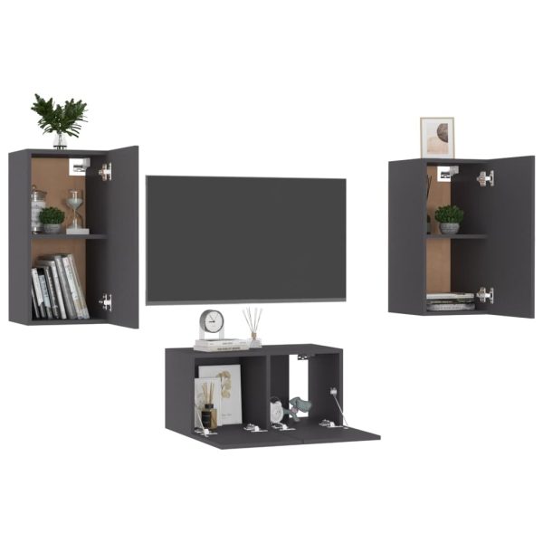 Fairhope 3 Piece TV Cabinet Set Engineered Wood – 60x30x30 cm, Grey