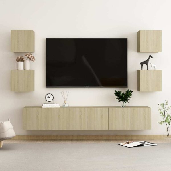 Honiton 6 Piece TV Cabinet Set Engineered Wood – 60x30x30 cm (3 pcs), Sonoma oak