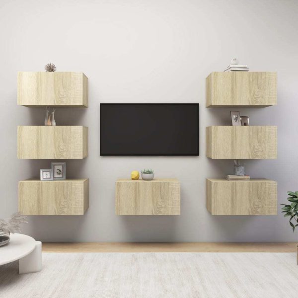 Habra TV Cabinets 7 pcs 30.5x30x60 cm Engineered Wood – Sonoma oak