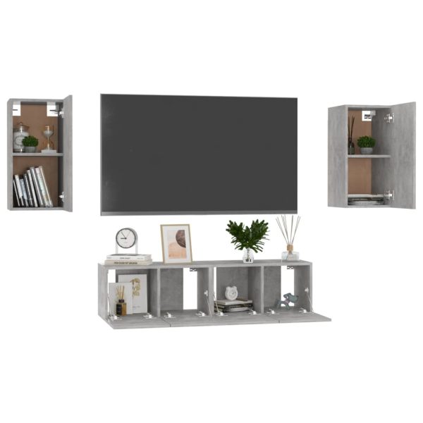 Maclean 4 Piece TV Cabinet Set Engineered Wood – 60x30x30 cm (2 pcs), Concrete Grey