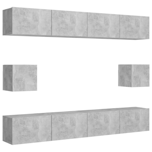 Deming 6 Piece TV Cabinet Set Engineered Wood – 100x30x30 cm, Concrete Grey