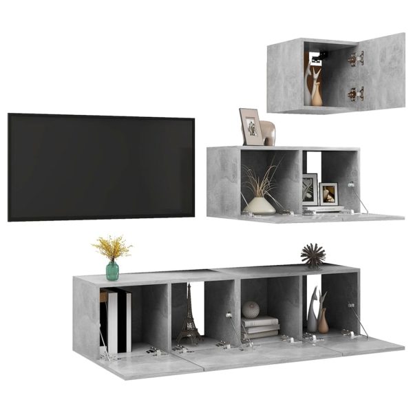 Chamblee 4 Piece TV Cabinet Set Engineered Wood – 60x30x30 cm, Concrete Grey