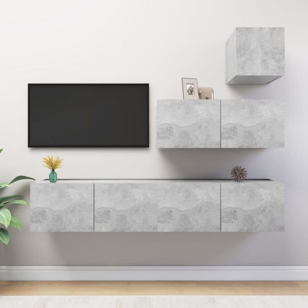 Chamblee 4 Piece TV Cabinet Set Engineered Wood – 80x30x30 cm, Concrete Grey