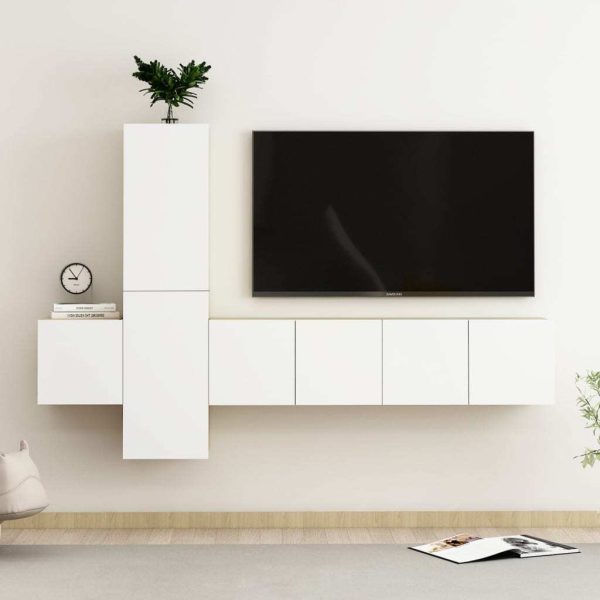 Fareham 5 Piece TV Cabinet Set Engineered Wood – 60x30x30 cm, White and Sonoma Oak