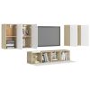 Pagnell 6 Piece TV Cabinet Set Engineered Wood – 30.5x30x60 cm, White and Sonoma Oak