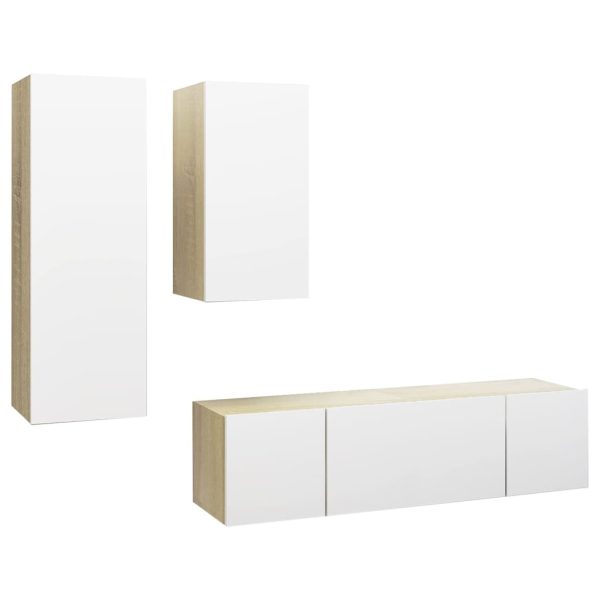 Newburn 4 Piece TV Cabinet Set Engineered Wood – 60x30x30 cm, White and Sonoma Oak