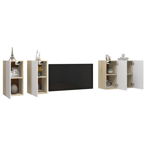 Oyster TV Cabinets 4 pcs Engineered Wood – 30.5x30x60 cm, White and Sonoma Oak