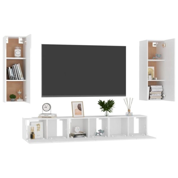 Maclean 4 Piece TV Cabinet Set Engineered Wood – 60x30x30 cm (3 pcs), High Gloss White