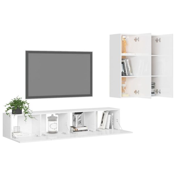 Kingston 4 Piece TV Cabinet Set Engineered Wood – 80x30x30 cm, High Gloss White