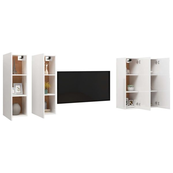 Oyster TV Cabinets 4 pcs Engineered Wood – 30.5x30x90 cm, High Gloss White