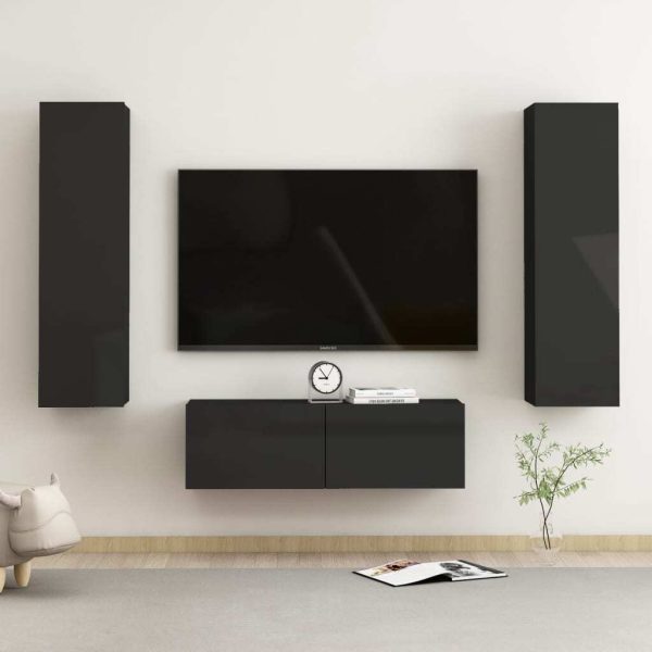 Fairhope 3 Piece TV Cabinet Set Engineered Wood – 100x30x30 cm, High Gloss Black