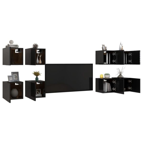 Bourne Wall Mounted TV Cabinets 8 pcs 30.5x30x30 cm – High Gloss Black