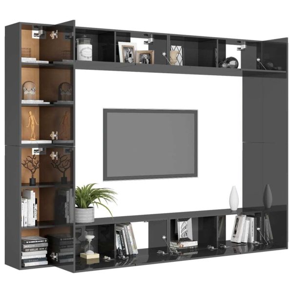 Oshkosh 8 Piece TV Cabinet Set Engineered Wood – 100x30x30 cm, High Gloss Grey