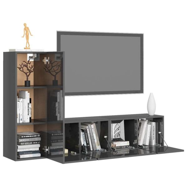 Brainerd 3 Piece TV Cabinet Set Engineered Wood – 60x30x30 cm, High Gloss Grey