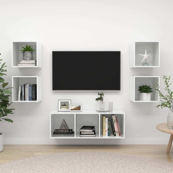 Sandiacre 5 Piece TV Cabinet Set Engineered Wood – High Gloss White