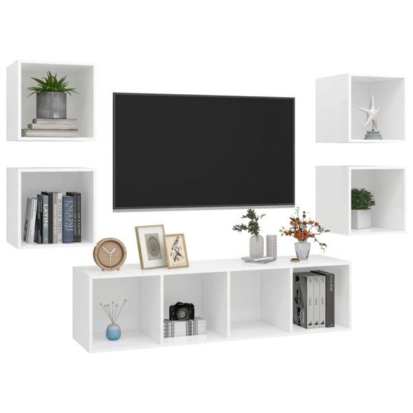 Padbury 5 Piece TV Cabinet Set Engineered Wood – White