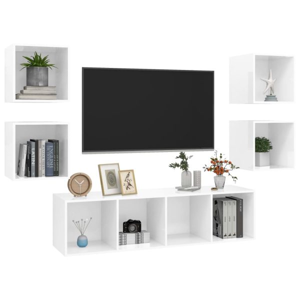 Padbury 5 Piece TV Cabinet Set Engineered Wood – High Gloss White