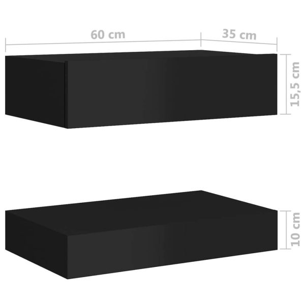 Poughkeepsie Bedside Cabinet 60×35 cm Engineered Wood – High Gloss Black, 1