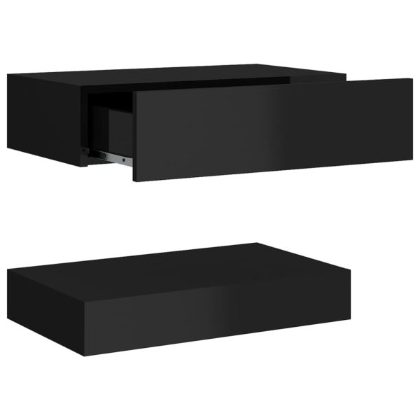 Poughkeepsie Bedside Cabinet 60×35 cm Engineered Wood – High Gloss Black, 2